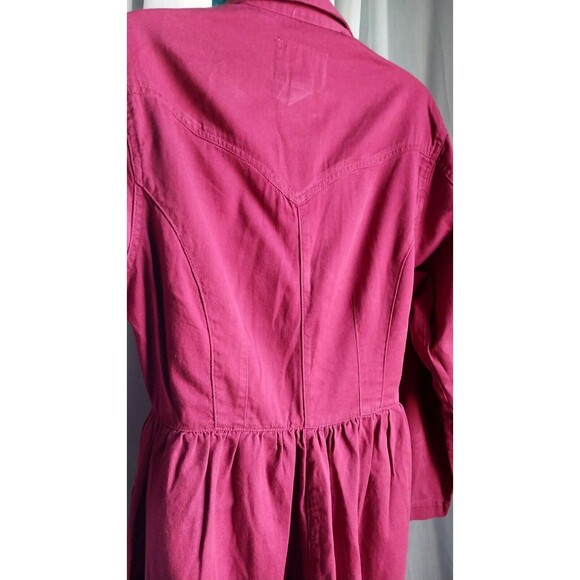Vintage 80's Red Denim Western Style Dress Pearl Snap Button Gitano Medium - Picture 6 of 11